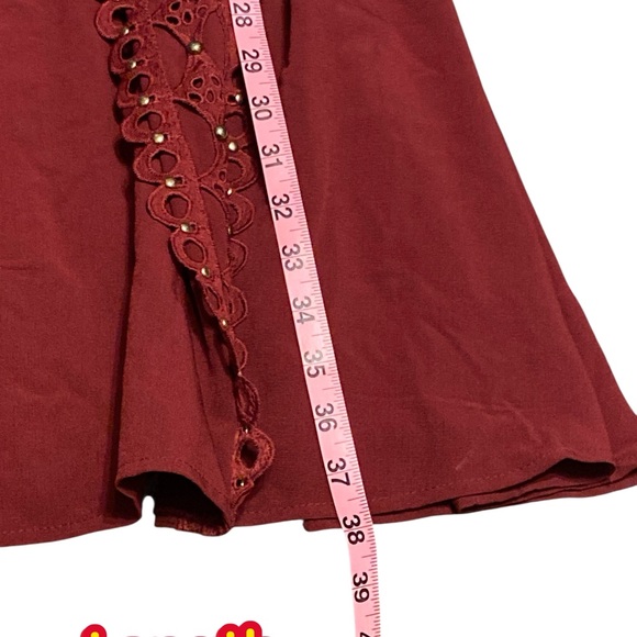 L'ATISTE Deep Red Lace Long Sleeve gold studded Dress - Picture 6 of 8